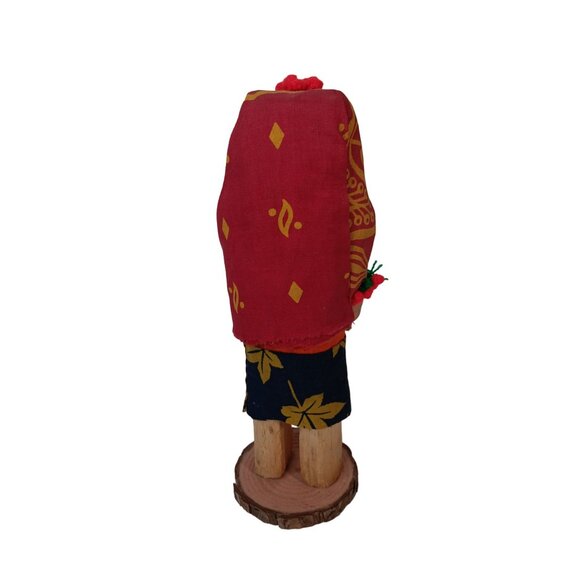 Handcrafted Wooden Tribal Folk Art Doll With Hand-Painted Details & Fabric Dress - Picture 6 of 8